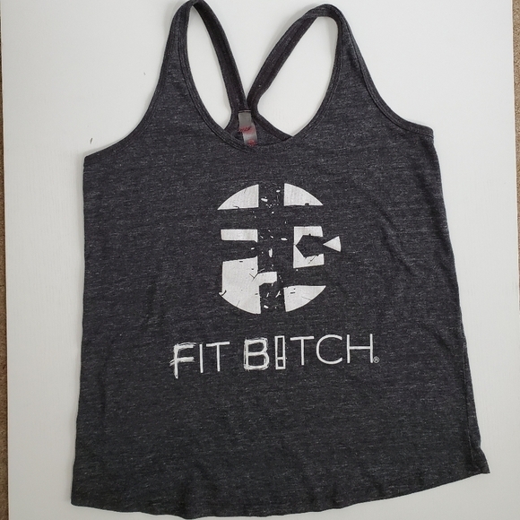 District Fit B!tch Racerback Marled Charcoal Gray Work Out Tank Top - Picture 2 of 5